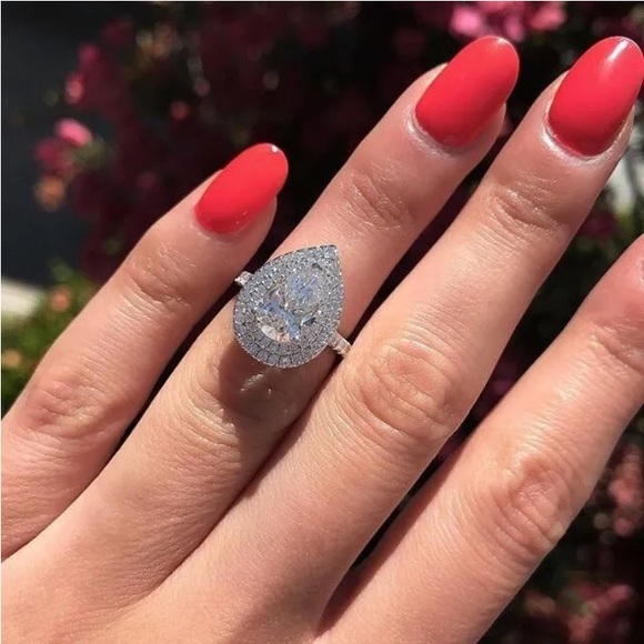 Gorgeous 3.75 ct. t.w. Pear & Round Cut Double Halo Ring - Picture 2 of 16